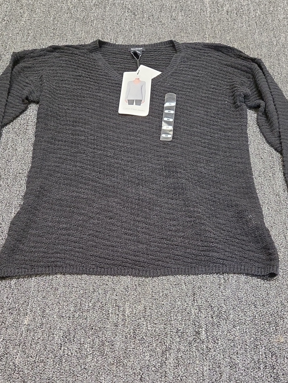 (#4C) Calvin Klein Jeans Black V-Neck Textured Knit Sweater